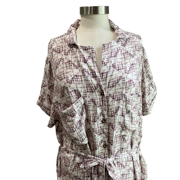 Sonoma Geometric Print Button Front Midi Shirt Dress Belted Casual XXL - Picture 3 of 14